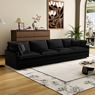 Corduroy Deep Seat Modular Straight Sectional Sofas with 4 Pillows and Removable Ottoman for Living Room, Bedroom, or Apartment