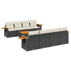 vidaXL 9 Piece Patio Sofa Set with Cushions Black and Cream Poly Rattan - 1 of 4