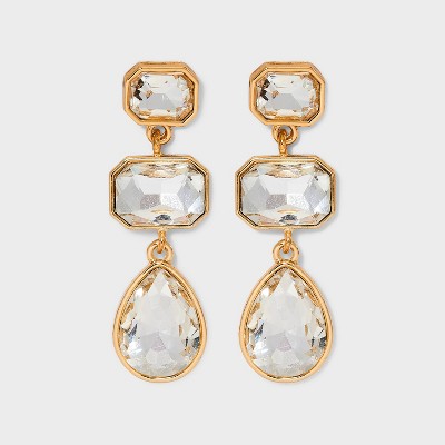 Triple With Clear Stones Drop Earrings - A New Day™ Gold : Target