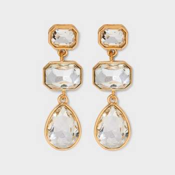 Triple with Clear Stones Drop Earrings - A New Day™ Gold