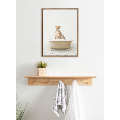 Cheetah in Terrazzo Bath Gold Framed Canvas Wall Art 18x24