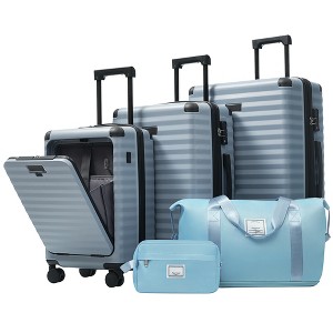 Vynxaria 3-Piece Hardshell Luggage Set with TSA Lock - Black Brown Carry-On Suitcases - 1 of 4
