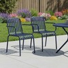 HomeRoots Set of Two Dark Blue Steel Outdoor Stacking Arm Chairs - 2 of 4