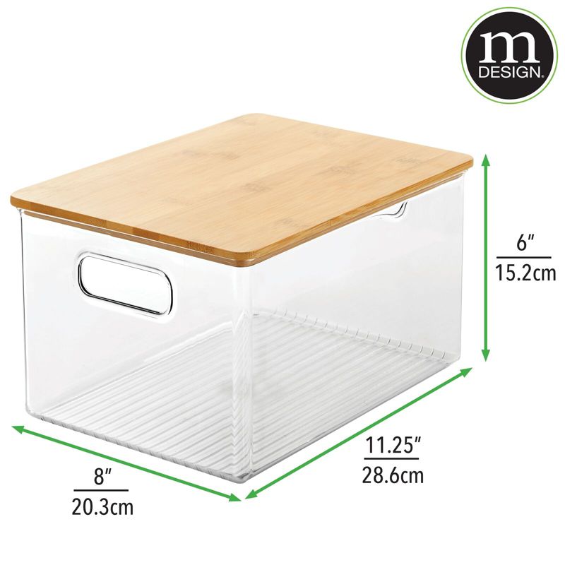 mDesign Plastic Kitchen Storage Box - Bamboo Lid, Handles, 4 of 10