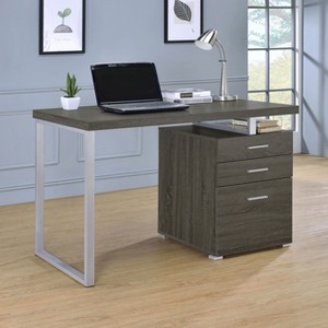 Sapphtopaz 47" Modern Reversible Desk with 3 Drawers Wood Computer Desk with Metal Frame and File Cabinet Desk for Bedroom, Study Room, Office - 1 of 4