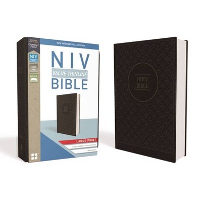 NIV, Value Thinline Bible, Large Print, Imitation Leather, Gray/Black - by  Zondervan (Leather Bound)