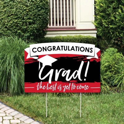 Big Dot of Happiness Red Grad - Best is Yet to Come - Red Graduation Party Yard Sign Lawn Decorations - Congratulations Party Yardy Sign