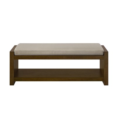 Vynxaria 47" Accent Bench with Lower Shelf Shoe Rack, Padded Seating Bench for Living Room, Compact Bed End Bench for Bedroom Seating, Granite- Linen