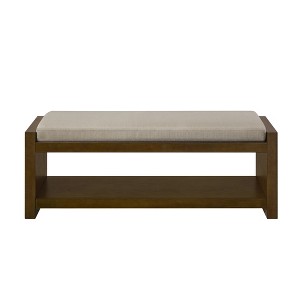 Vynxaria 47" Accent Bench with Lower Shelf Shoe Rack, Padded Seating Bench for Living Room, Compact Bed End Bench for Bedroom Seating, Granite- Linen - 1 of 4