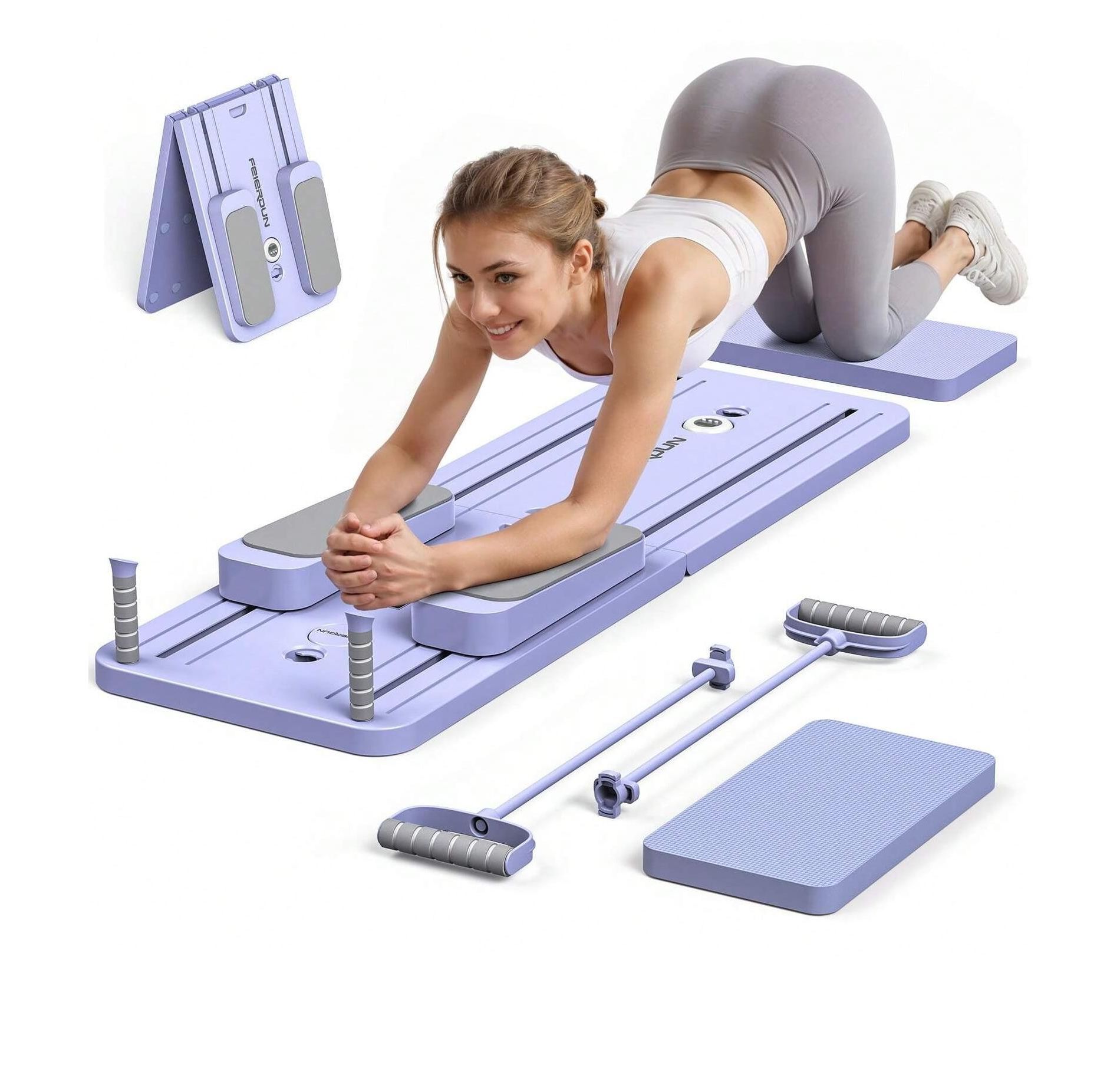FEIERDUN Pilates Reformer, Foldable Pilates Board for Full Body Workout, Portable Pilates Equipment for Core Strength and Pilates Training