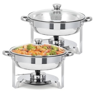 YORKING 2 Pack 5QT Round Chafing Dish Set - Stainless Steel Buffet Warmers With Glass Lids