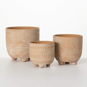 Sullivans 7.5", 6.5" & 5.25" Etched Footed Pot Set of 3, Pottery - 1 of 3