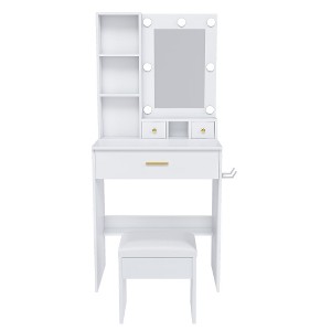 TOBILI Vanity Table with Mirror & Adjustable LED Lights,Power Outlet,Compact Dressing Desk for Small Bedrooms - 1 of 4