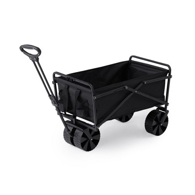 Seina Heavy Duty Steel Frame Collapsible Folding Outdoor Portable Utility Cart Wagon with All Terrain Plastic Wheels and 150 Pound Capacity, Black