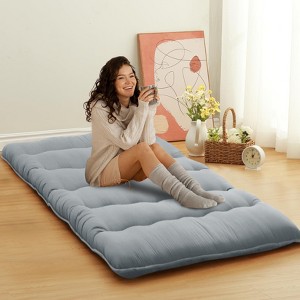 Japanese Futon Mattress for Adults - Twin Size Floor Sleeping Pad, Roll-Up Tatami Mat, Ideal for Camping, Wave Grey Color - 1 of 4