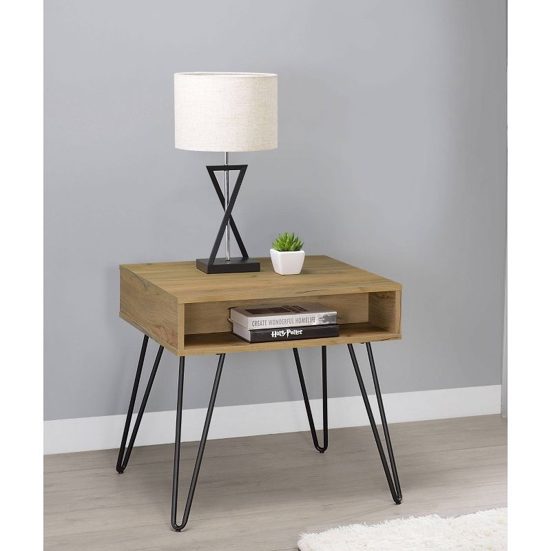 Fanning End Table with Hairpin Legs Golden Oak - Coaster, 3 of 6