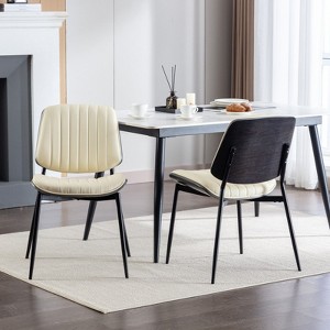 Okak Modern Linen Dining Chairs Set of 2, Comfy Kitchen Chairs with Bentwood Back, Upholstered Side Chairs with Metal Legs Adjustable Foot - 1 of 4