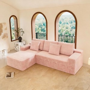 KWPZQEB 104.3" Modern Modular Sofa, Corduroy Sectional Sofa with Deep Seat & Pillows, 3 Seater L-Shape Boneless Sofa w/ Chaise for Living Room - 1 of 4