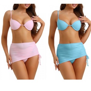 Elerevyo Women's Drawstring Underwire Spaghetti Straps Bikini Sets Beach Skirt Swimsuit 2 Sets - 1 of 4