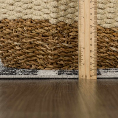 Gray and Black Bohemian Washable Polyester Area Rug 6'7" x 9'