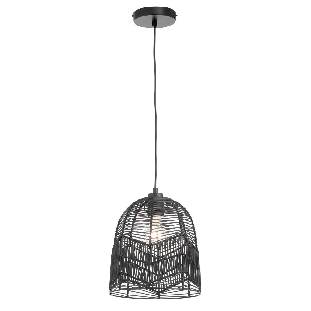 10" 1-Light Zola Pendant Rattan Black - River of Goods: Bohemian Style Hanging Light Fixture, UL Listed