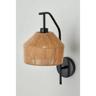Black and Beige Dimmable Wall Sconce with Rope Shade
