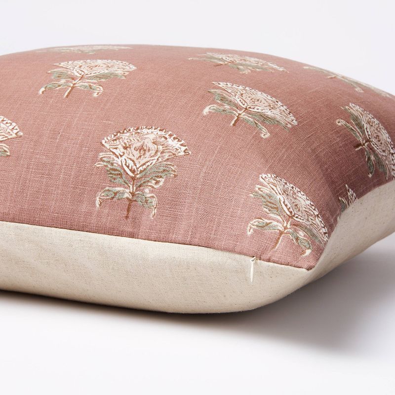 Floral Block Print Square Throw Pillow with Tassel Zipper Mauve - Threshold&#8482; designed with Studio McGee, 4 of 11