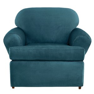 Ultimate Stretch Suede 2pc T-Chair Slipcover Peacock Blue - Sure Fit