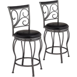 55 Downing Street Brown Swivel Bar Stools 24 7/8" High Set of 2 Traditional with Backrest Footrest Kitchen Counter Height Island - 1 of 4