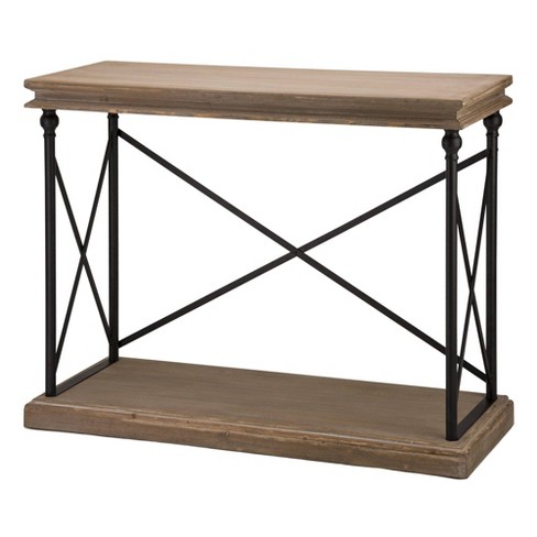 French Vintage Antiqued Finish Console, French Farmhouse Rustic Solid Oak Console Table
