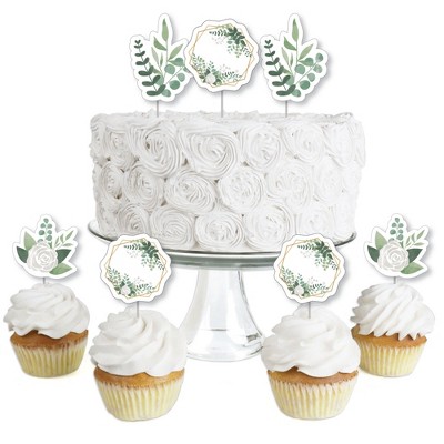 Big Dot of Happiness Boho Botanical - Dessert Cupcake Toppers - Greenery Party Clear Treat Picks - Set of 24