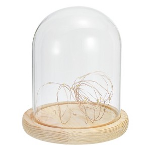Unique Bargains Wooden Base LED Fairy Light Decor Glass Bell Jar Display Case - 1 of 4