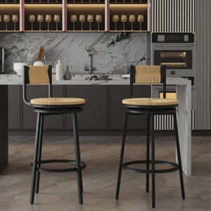 Bar Stools Adjustable Swivel Counter Chairs with Backs&Footrest Set of 2,Adjustable Hand Woven Paper Rope Dining Barstools-Cuddlewood - 1 of 4