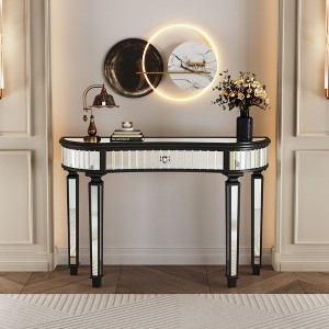FONTOI 47.2"W Half-Moon Makeup Vanity Desk with Fluted Glass and Crystal Knob Drawer for Bedroom Dressing Room, Black, 47.24"*14.96"*30.7" - 1 of 4