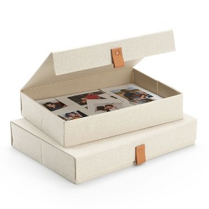 Photo Storage Boxes with Lids - Set of 2 Linen Organizers for Pictures, Documents, Scrapbooking Supplies, Keepsakes & Memories - 1 of 4