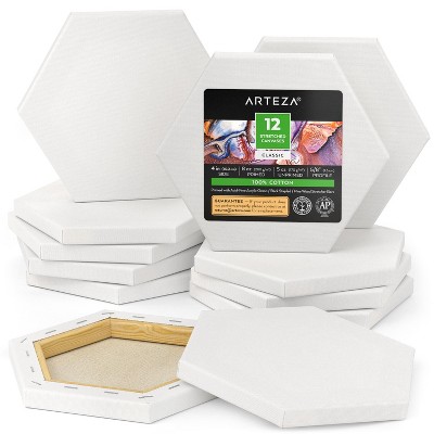 Arteza Classic Blank Hexagon Stretched Canvas, 8" Diameter, , Blank Canvas Boards for Painting - 12 Pack (ARTZ-3924)