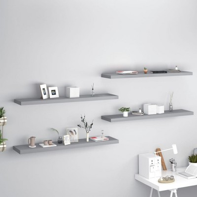 vidaXL Floating Wall Shelves 4 pcs Gray 47.2 inches x9.3 inches x1.5 inches  MDF
