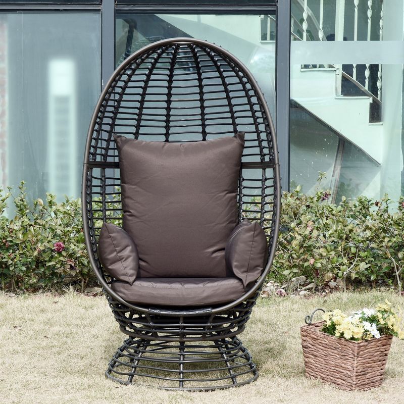 Outsunny Outdoor Wicker Egg Chair with Cushion, Lounge Chair Rattan 360 Degree Round Basket Chair for Backyard Garden Lawn Indoor Living Room, 2 of 9