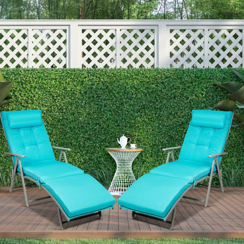 Costway 2PCS  Outdoor Folding Chaise Lounge Chair w/Cushion Turquoise, 5 of 11