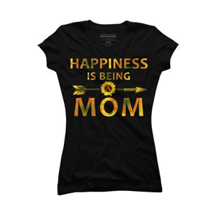 Junior's Design By Humans Happiness is Being a Mom Sunflower Arrow By shirtpublic T-Shirt - 1 of 2