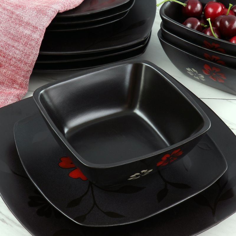 Hometrends Evening Blossom 4 Piece 6 Inch Square Stoneware Bowl Set in Black, 4 of 5
