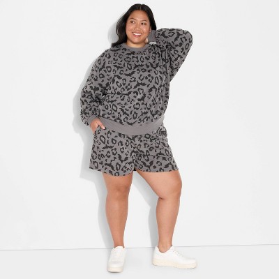 Women's Leopard Bats Graphic Shorts - Charcoal Gray