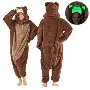 Tailwaggz Glow-in-the-Dark Plush Teddy Bear Onesie Pajama for Adults, Unisex Halloween & Cosplay Costume - 1 of 4