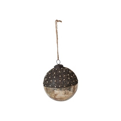 Storied Home Compact Round Mercury Glass Ball Ornament with Stars, Dipped Bronze and Silver Finish