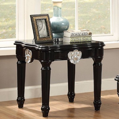 Black Carved Motif Square Wood End Table