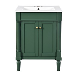 Vynxaria 24-Inch  Bathroom Vanity with Ceramic Sink Combo, Abundant Storage Cabinet - 2 Soft-close Doors and Double-tier Deep Drawer,Green - 1 of 4