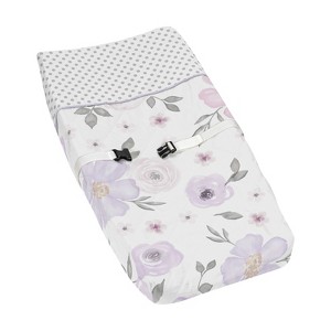 Sweet Jojo Designs Girl Changing Pad Cover Watercolor Floral Collection Lavender Purple and Grey - 1 of 4