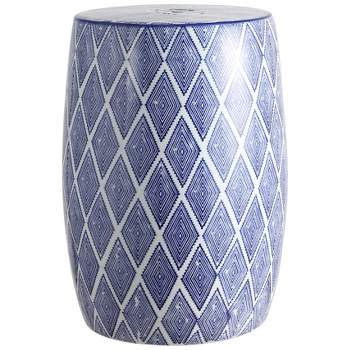 Moroccan Diamonds 18" Ceramic Drum Garden Stool - JONATHAN Y