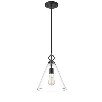 Harper Matte Black Glass Pendant Light with Conical Shade
