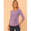 INSPIRE CHIC Women's V Neck 3/4 Sleeves Solid Knitted Buttons Decor Ruched Blouse - 3 of 4